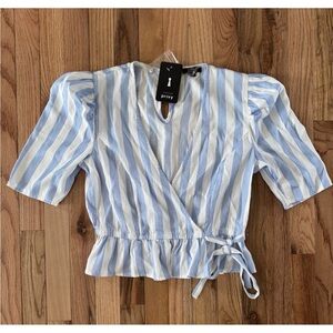Privy Light Blue and White Striped Blouse